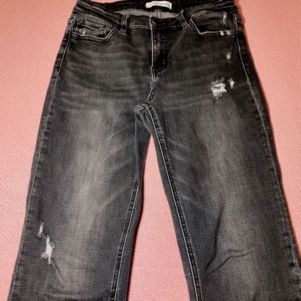 Flying Monkey Womens Distressed Straight Leg Jeans Faded‎ Black Size 29